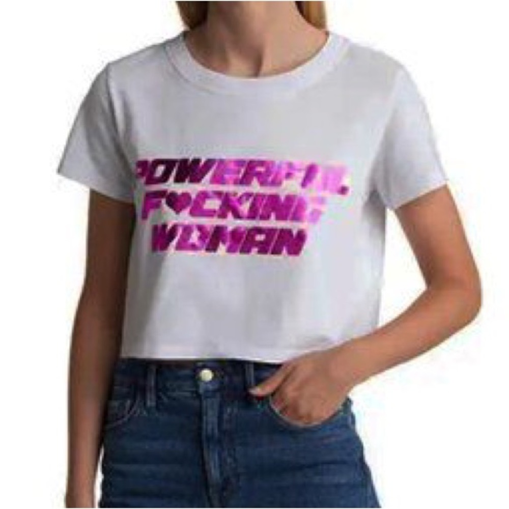 Good American Powerful F*cking Woman Cropped Tee Pink Foil NWT